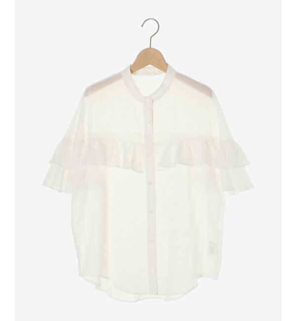  「バンドカラーシアーフリルブラウス」|シャツ・ブラウス|
