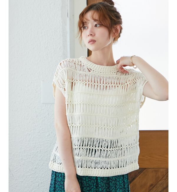  「《手洗い可能》透かし編みデザインニットベスト」|ベスト・ジレ|