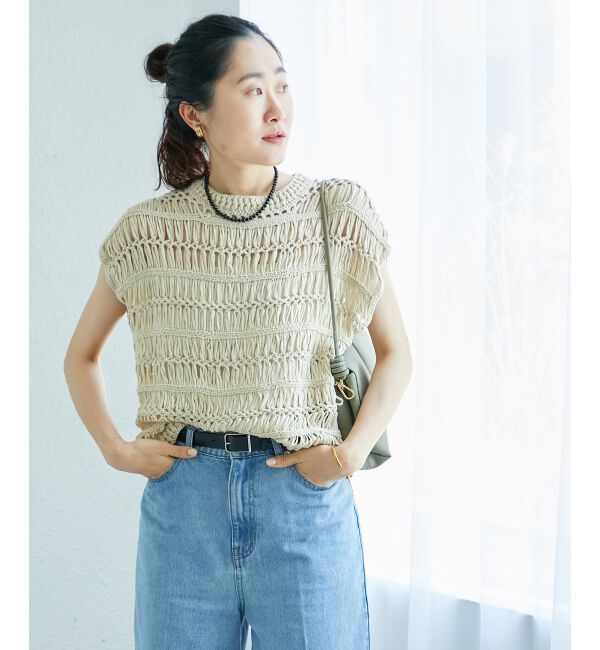  「《手洗い可能》透かし編みデザインニットベスト」|ベスト・ジレ|