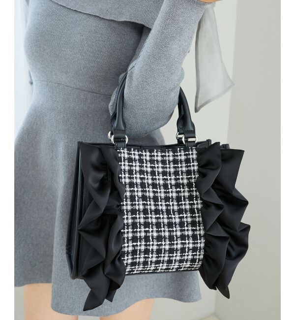  「ツイードフリルショルダーバッグ」|ショルダー・メッセンジャー|ブラック