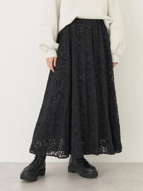 earth music&ecology「起毛レースフレアスカート」|フレア|Black