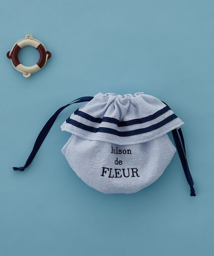 Maison de FLEUR「ラインリボンジャカード巾着ポーチ」|ポーチ|ライトブルー
