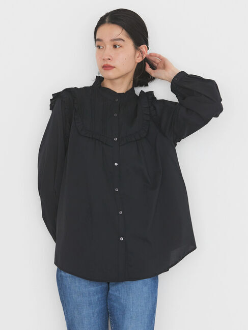  「ピコフリルレース切替ブラウス」|シャツ・ブラウス|ブラック