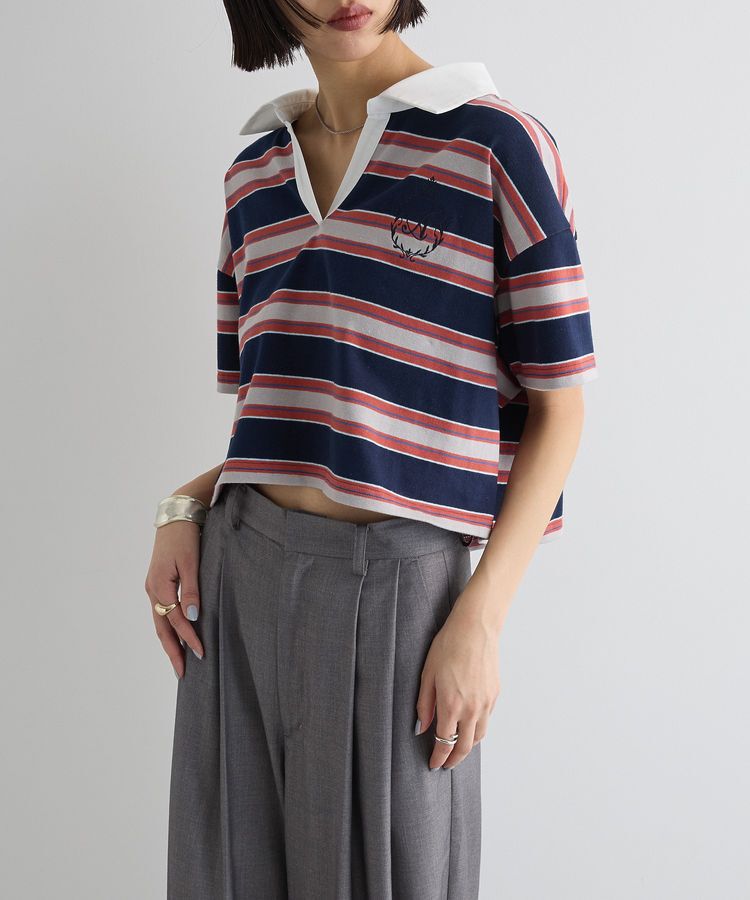 AnriettMusee「エムブレム刺繍ショートボーダーカットソー」|Tシャツ・カットソー|