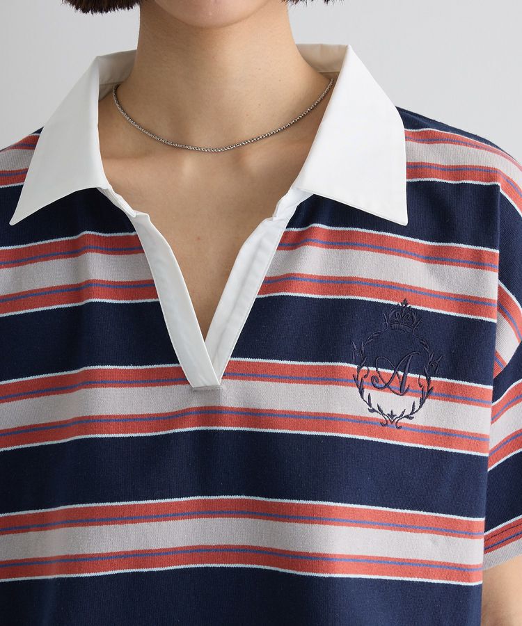 AnriettMusee「エムブレム刺繍ショートボーダーカットソー」|Tシャツ・カットソー|