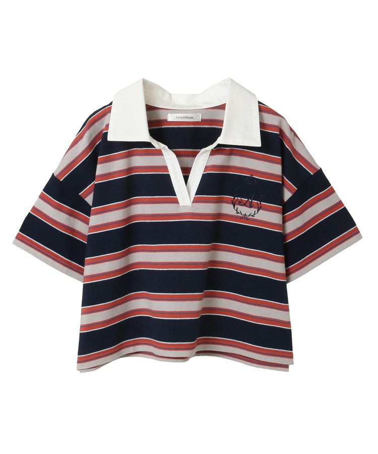 AnriettMusee「エムブレム刺繍ショートボーダーカットソー」|Tシャツ・カットソー|