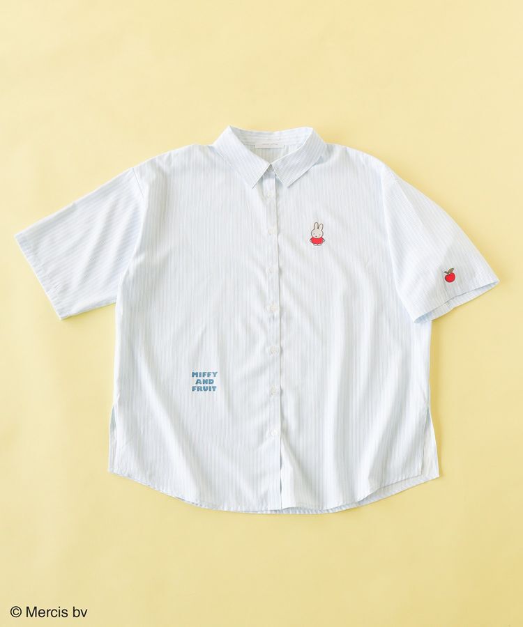 Green Parks「miffy/刺しゅうプリントストライプシャツ」|Tシャツ・カットソー|Sax