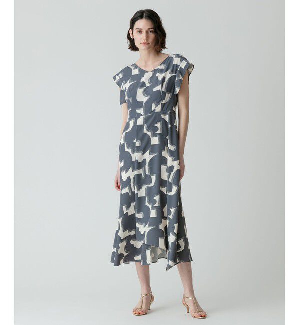 allureville「モダンジオメトリックプリントワンピース」|ワンピース|グレー