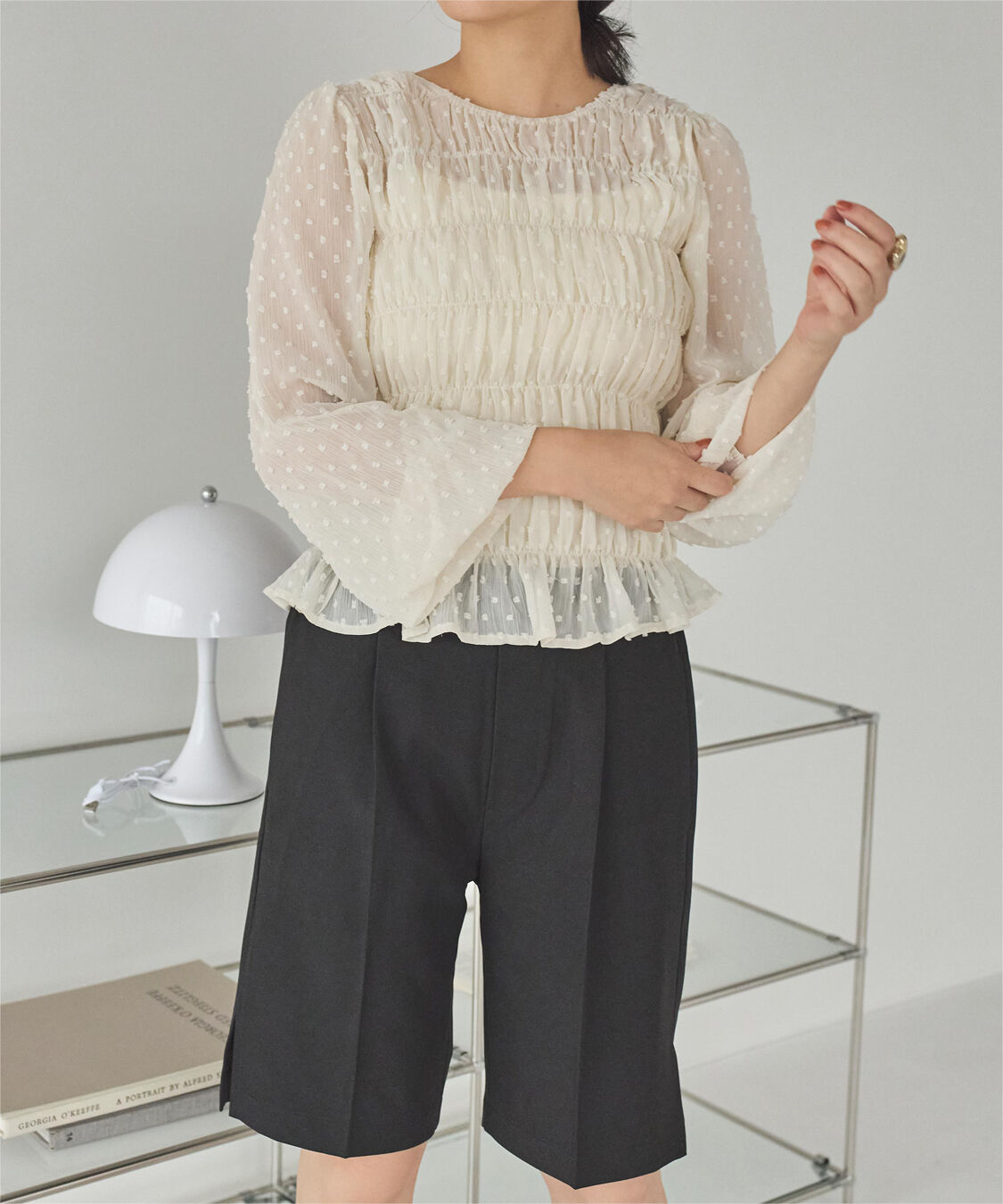 titivate「シアー楊柳ぽこぽこシャーリングトップス」|シャツ・ブラウス|