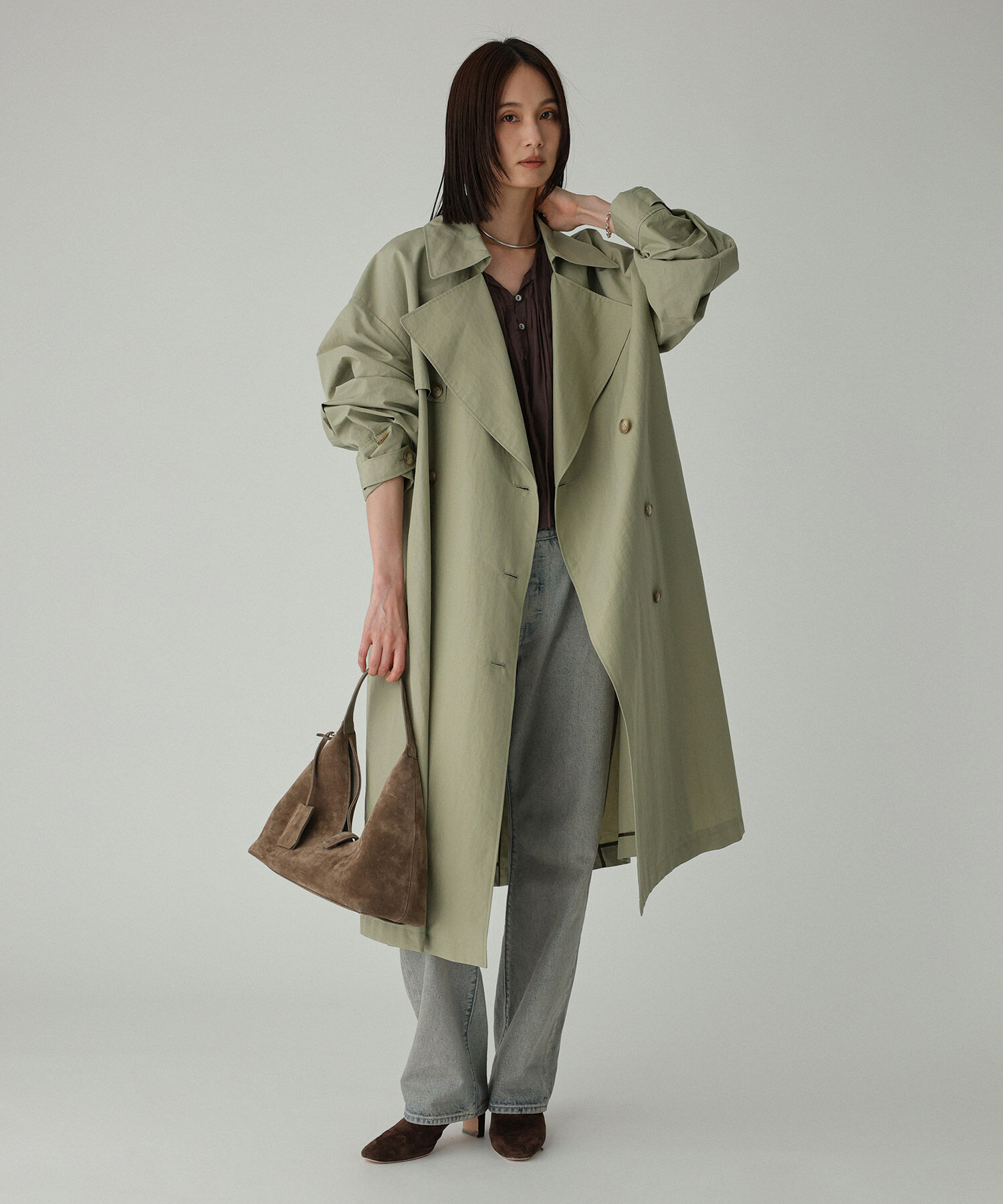 BABYLONE「コットンナイロンロングトレンチ」|トレンチコート|