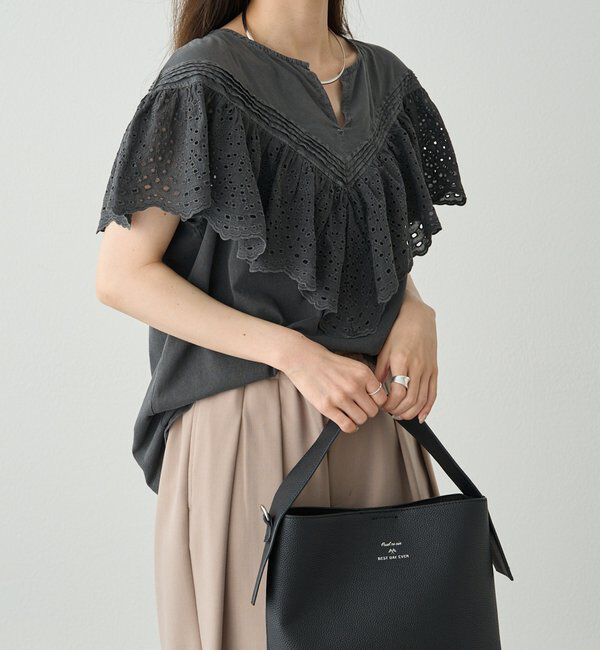  「【ブラウス見え】スカラップレースドッキングTシャツ」|Tシャツ・カットソー|