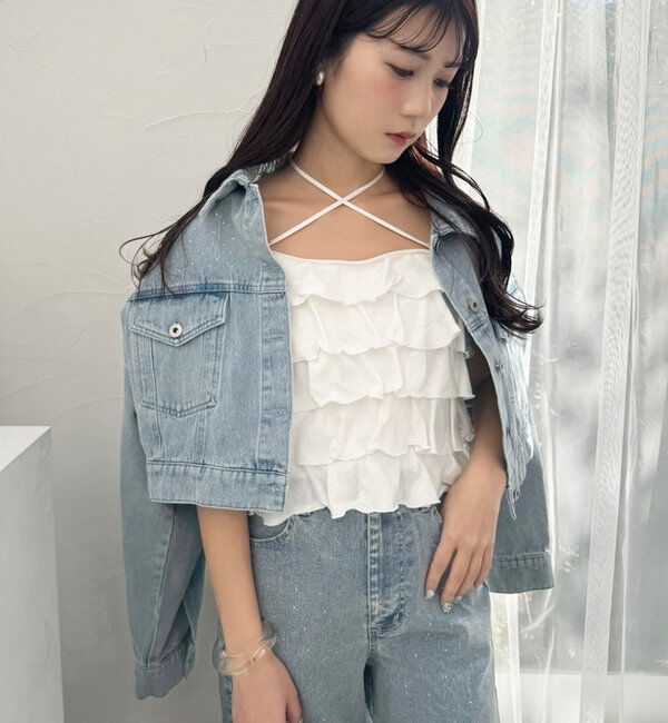  「【1枚で着映え】レースアップフリルインナー」|プルオーバー|