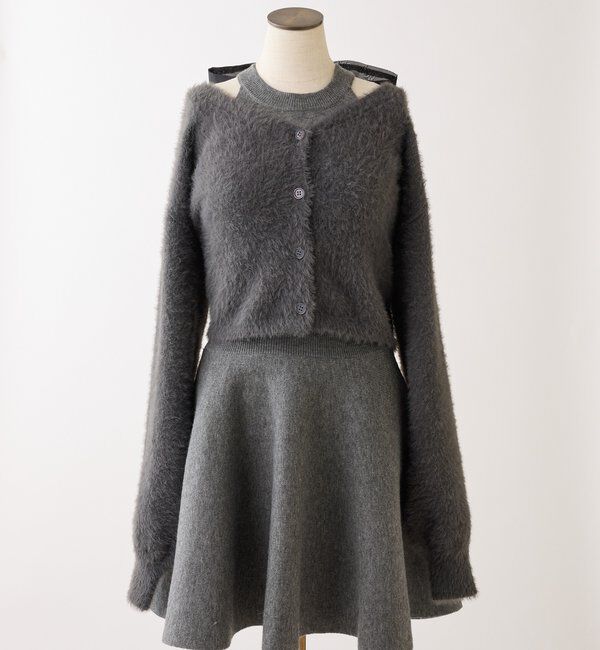  「2wayファザーカーデSET後ろリボンニットミニワンピ」|ワンピース|チャコールグレー