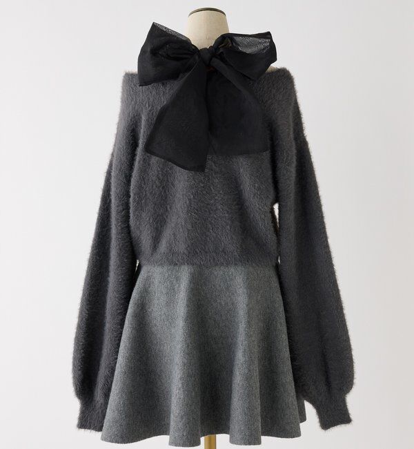  「2wayファザーカーデSET後ろリボンニットミニワンピ」|ワンピース|