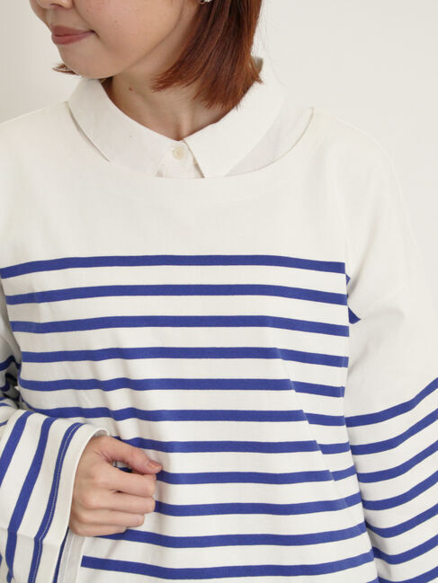 Samansa Mos2「パネルボーダーバスクTシャツ」|Tシャツ・カットソー|ブルー
