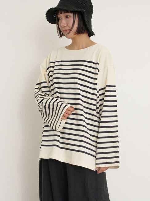 Samansa Mos2「パネルボーダーバスクTシャツ」|Tシャツ・カットソー|ブラック