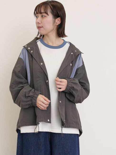 Samansa Mos2「【撥水加工】切替2WAY配色パーカー」|ブルゾン・スタジャン|チャコールグレー