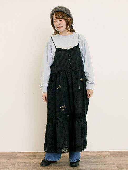 Samansa Mos2「ランダム刺繍入りワンピース」|ワンピース|ブラック