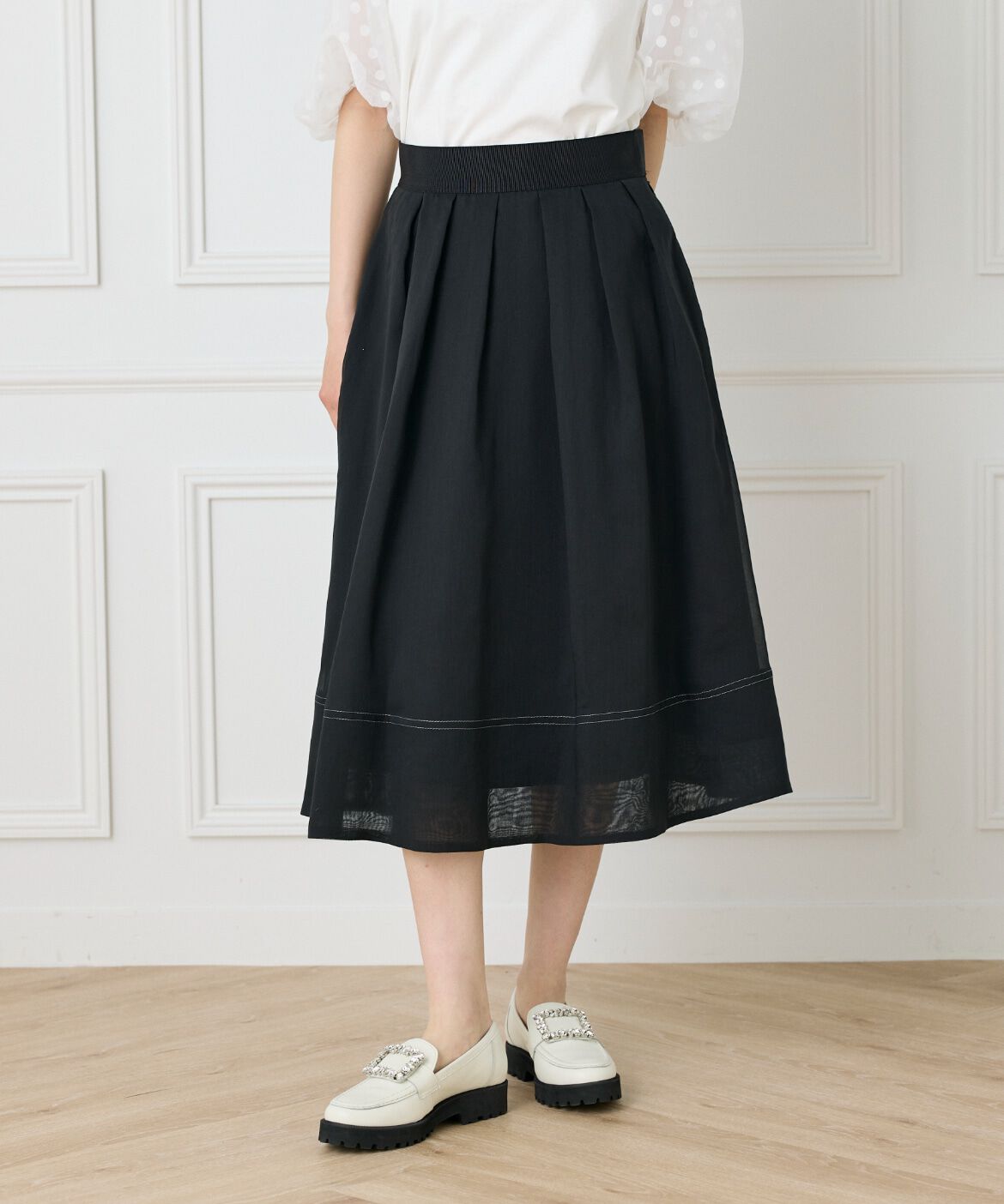 Maglie le cassetto「《大きいサイズ》シアータックスカート」|フレア|ブラック
