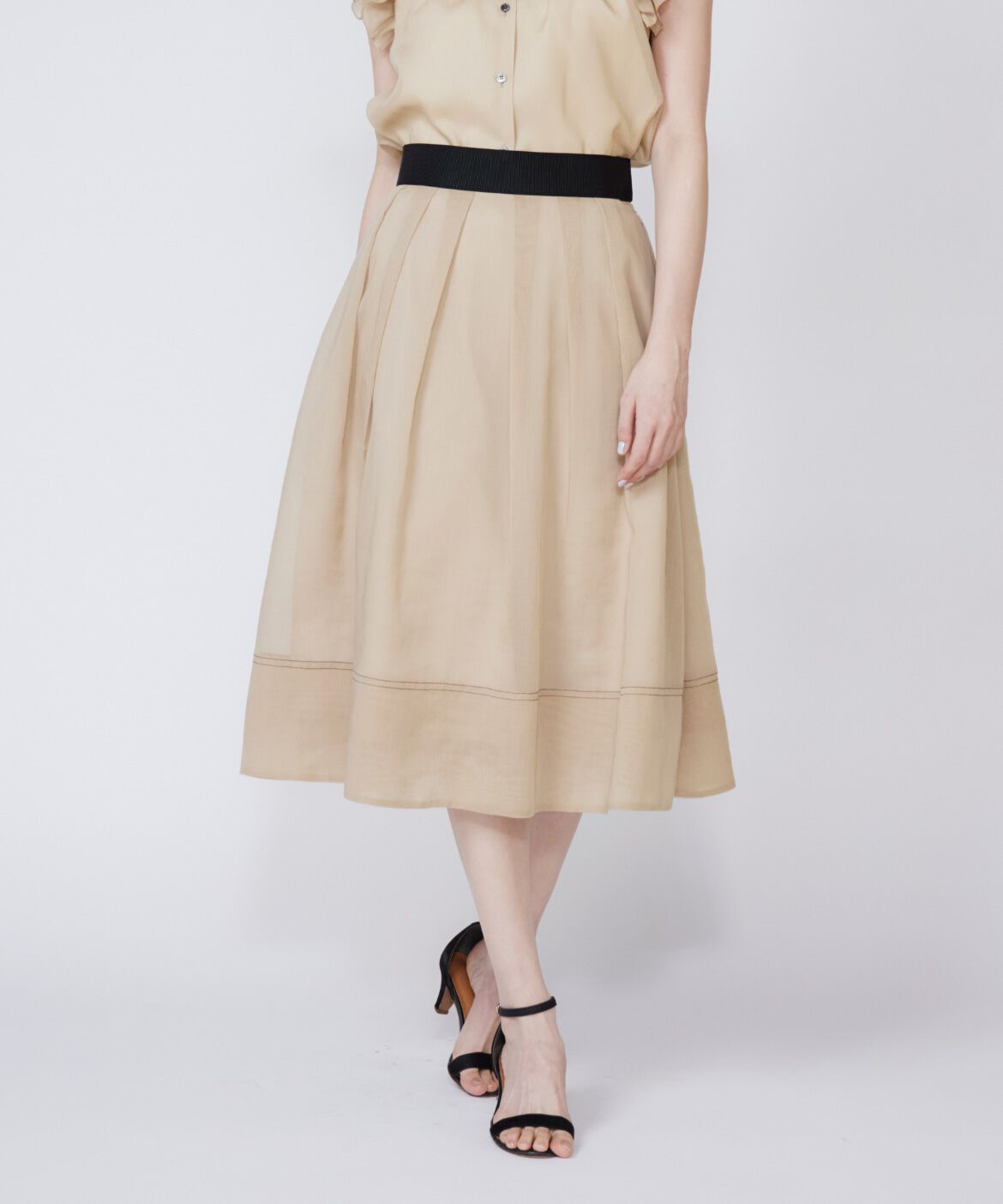 Maglie le cassetto「《大きいサイズ》シアータックスカート」|フレア|ベージュ2