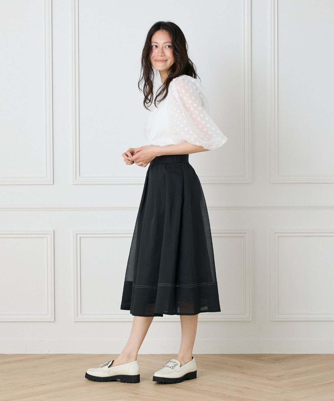 Maglie le cassetto「《大きいサイズ》シアータックスカート」|フレア|