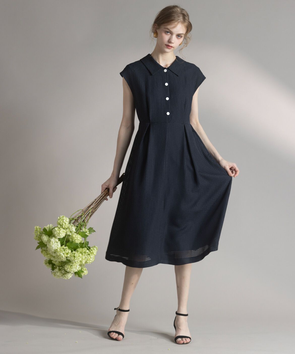 Maglie le cassetto「《大きいサイズ》《WEB限定》シアーチェックワンピース」|ワンピース|ネイビー