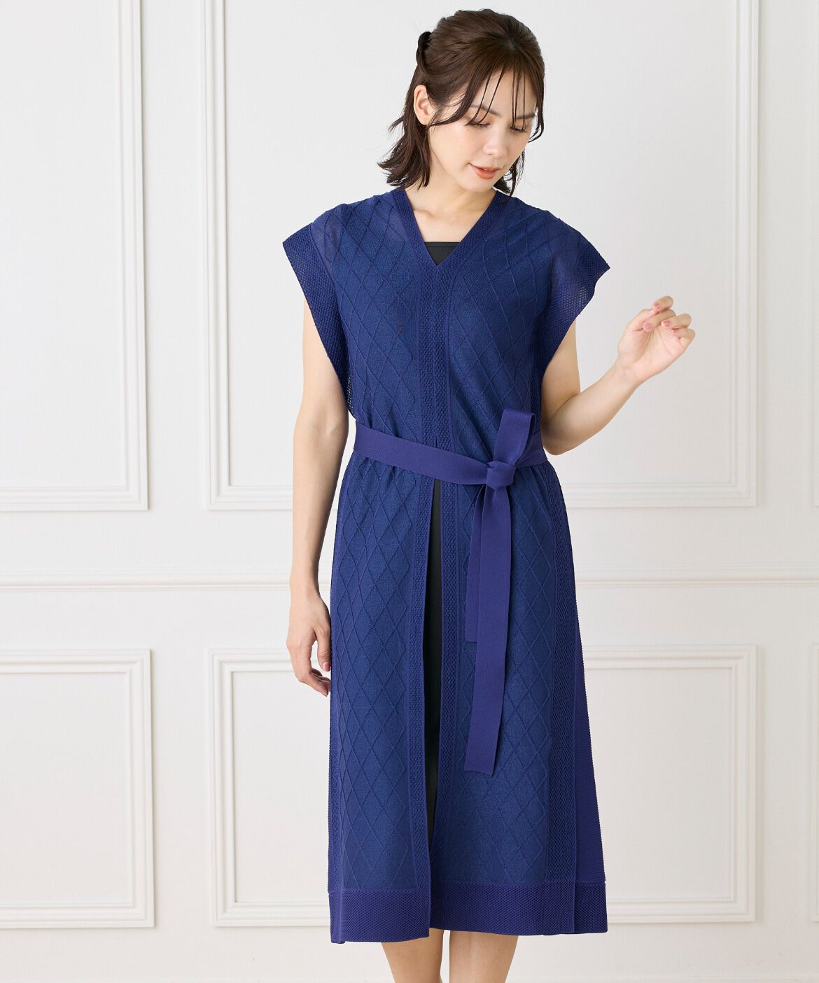 ef-de Black「シアーアーガイル サックワンピース」|ワンピース|