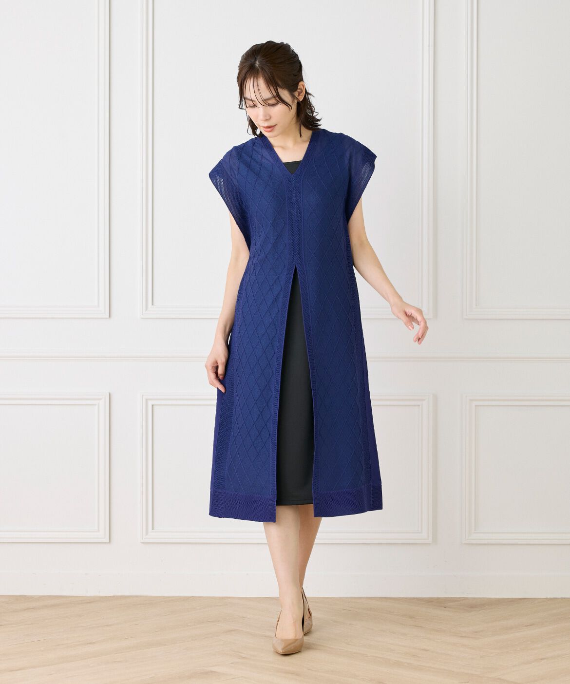 ef-de Black「シアーアーガイル サックワンピース」|ワンピース|