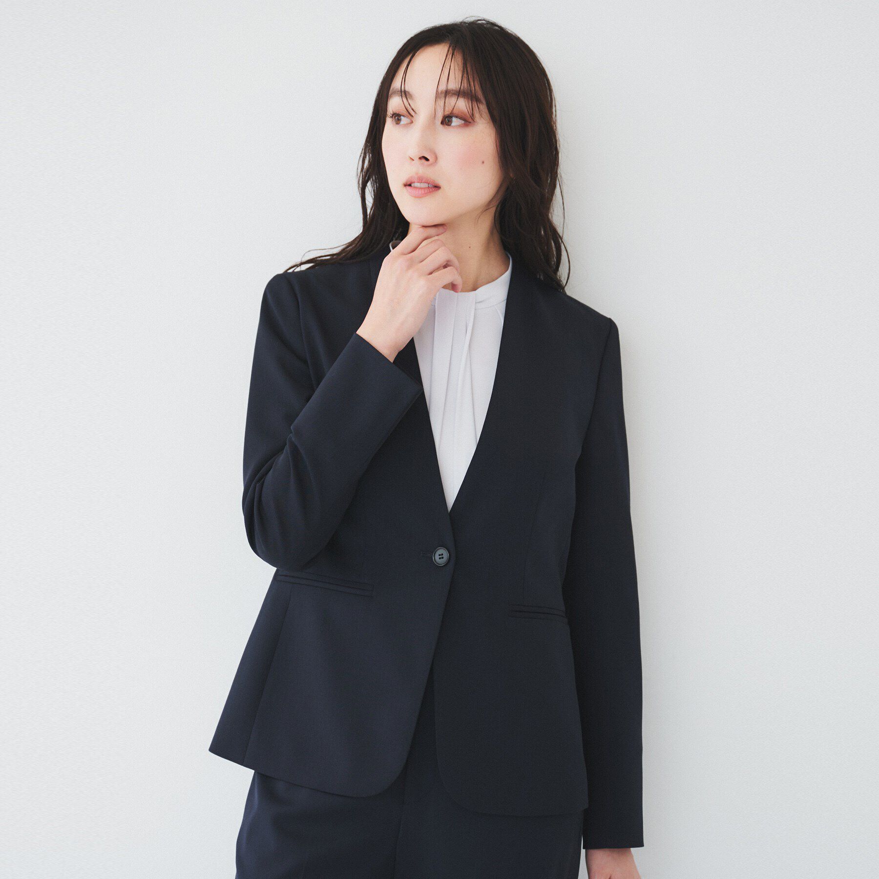 UNTITLED「レジェールギャバ 背抜きカラーレスジャケット」|ノーカラージャケット|