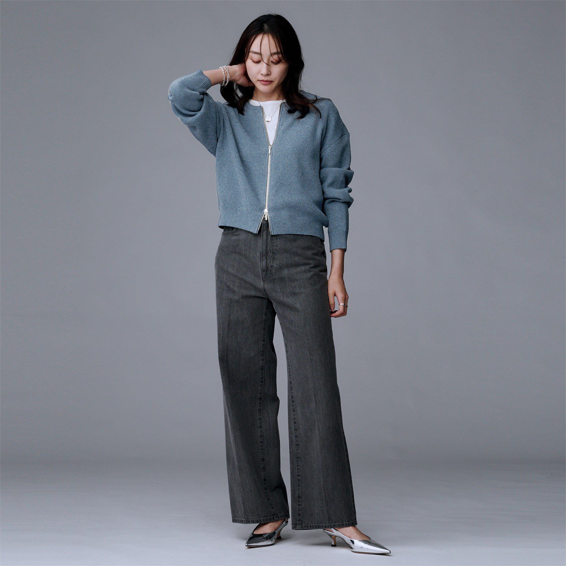 UNTITLED「【ゆったりサイズ/着丈短め】ジップニットカーディガン」|カーディガン|