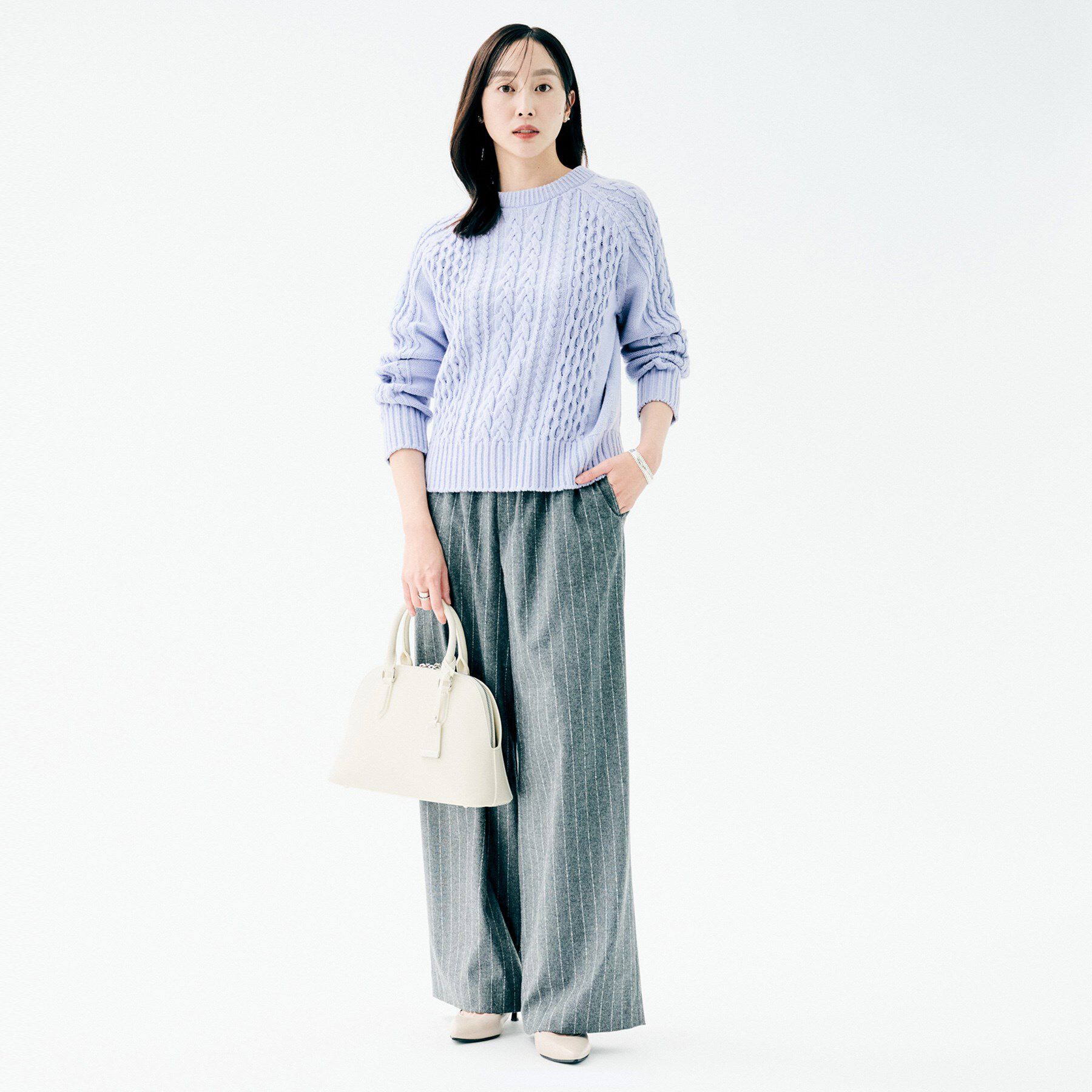 UNTITLED「【すっきりコンパクト】スポンディッシュ ケーブル柄プルオーバー」|ニット・セーター|