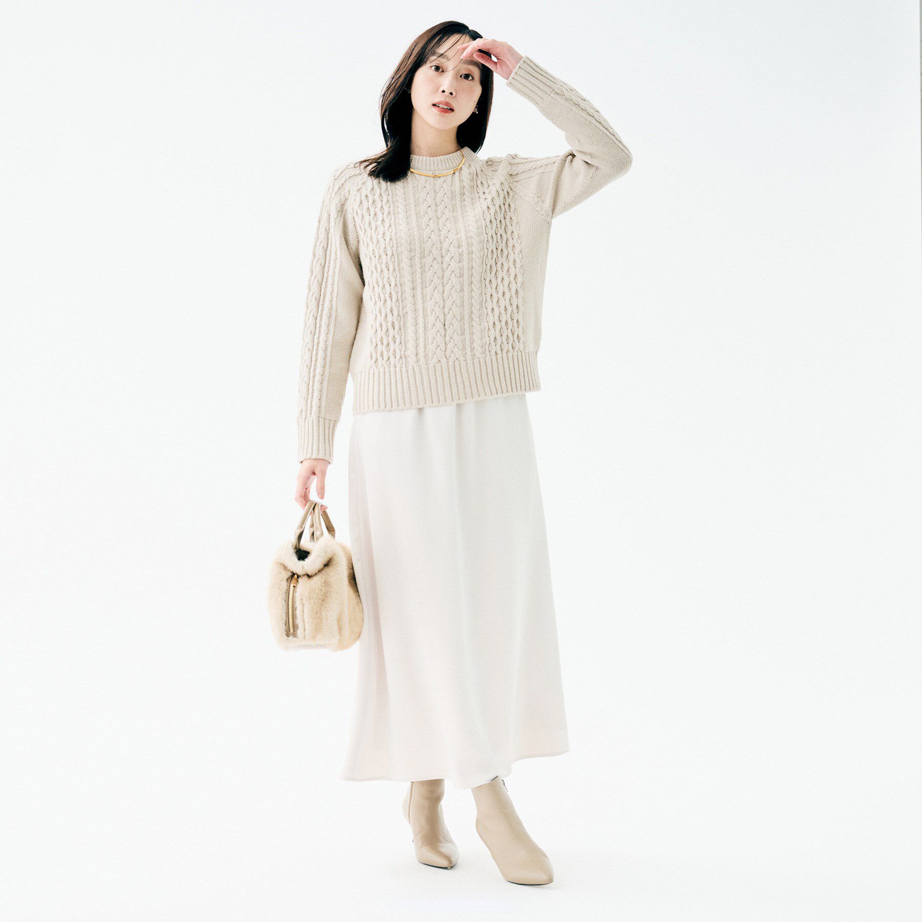 UNTITLED「【すっきりコンパクト】スポンディッシュ ケーブル柄プルオーバー」|ニット・セーター|