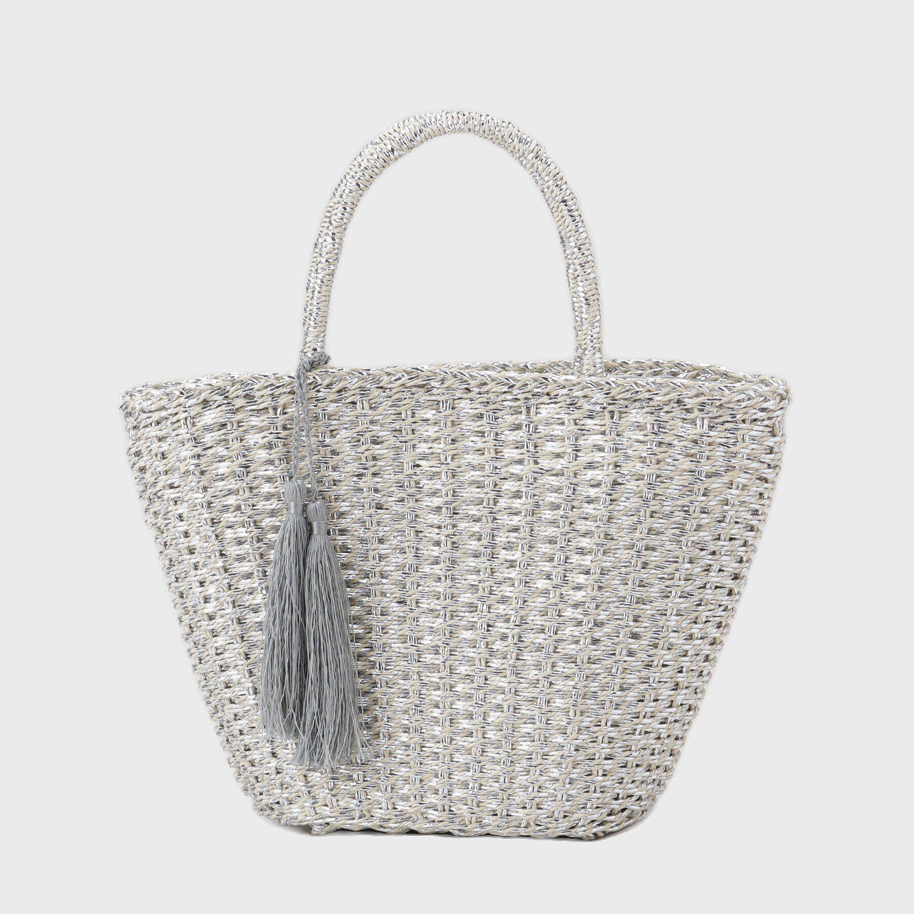 COUP DE CHANCE「シルバー＆ガンメタの上品な輝き！手編みの大人ペーパーカゴバッグ」|ハンドバッグ|