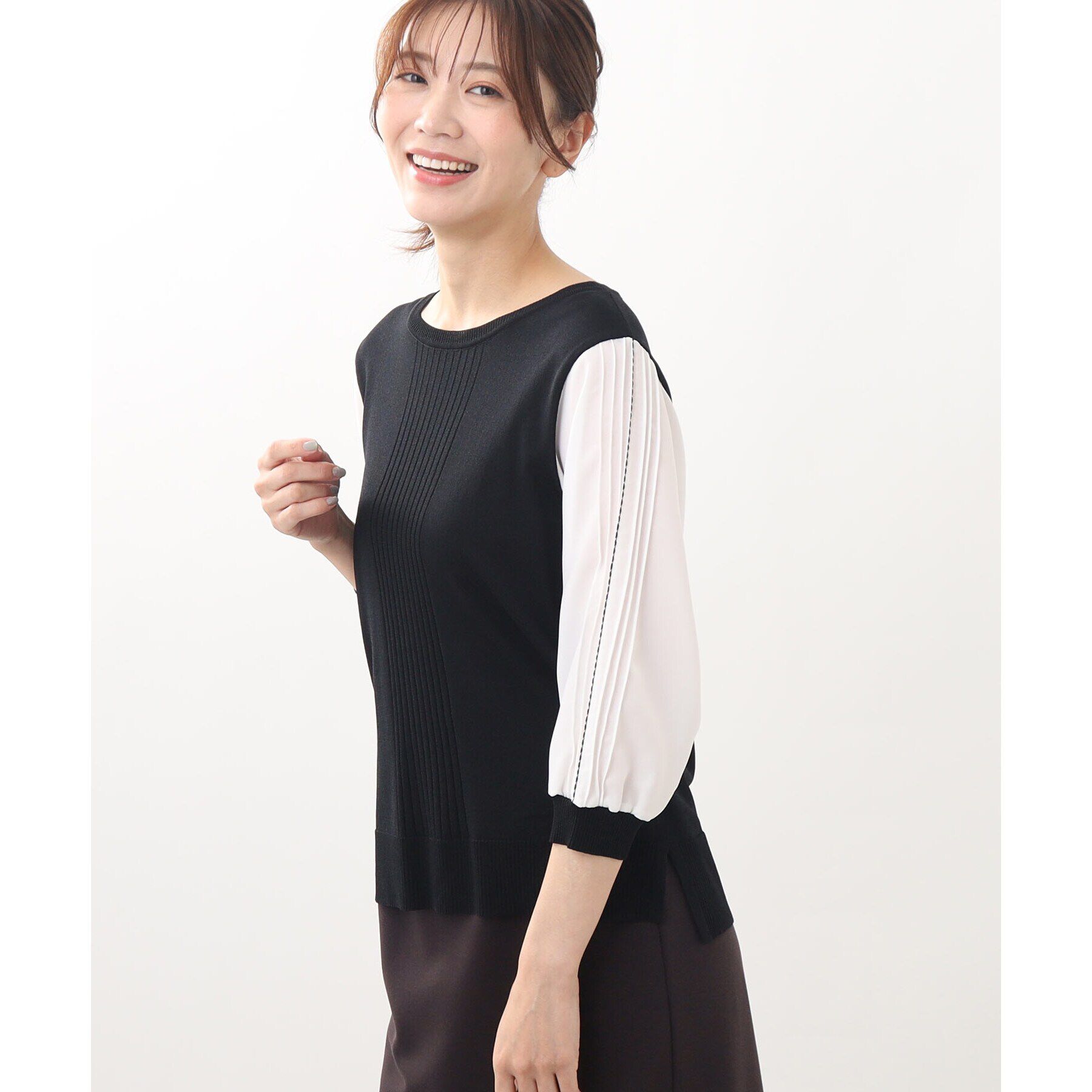 Reflect「【WEB限定カラーあり／UVカット／接触冷感／洗える／涼しく着られる】シフォンスリーブニット」|ニット・セーター|