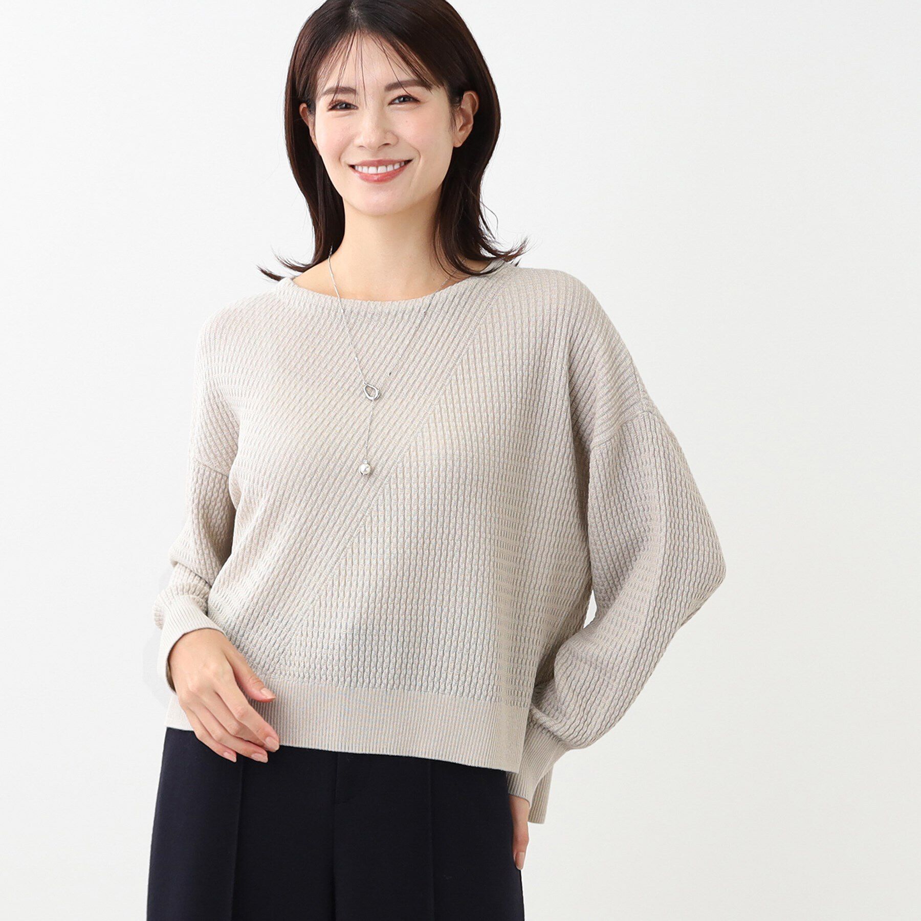 Reflect「【洗える】ショート丈プルオーバーニット」|ニット・セーター|グレージュ(050)