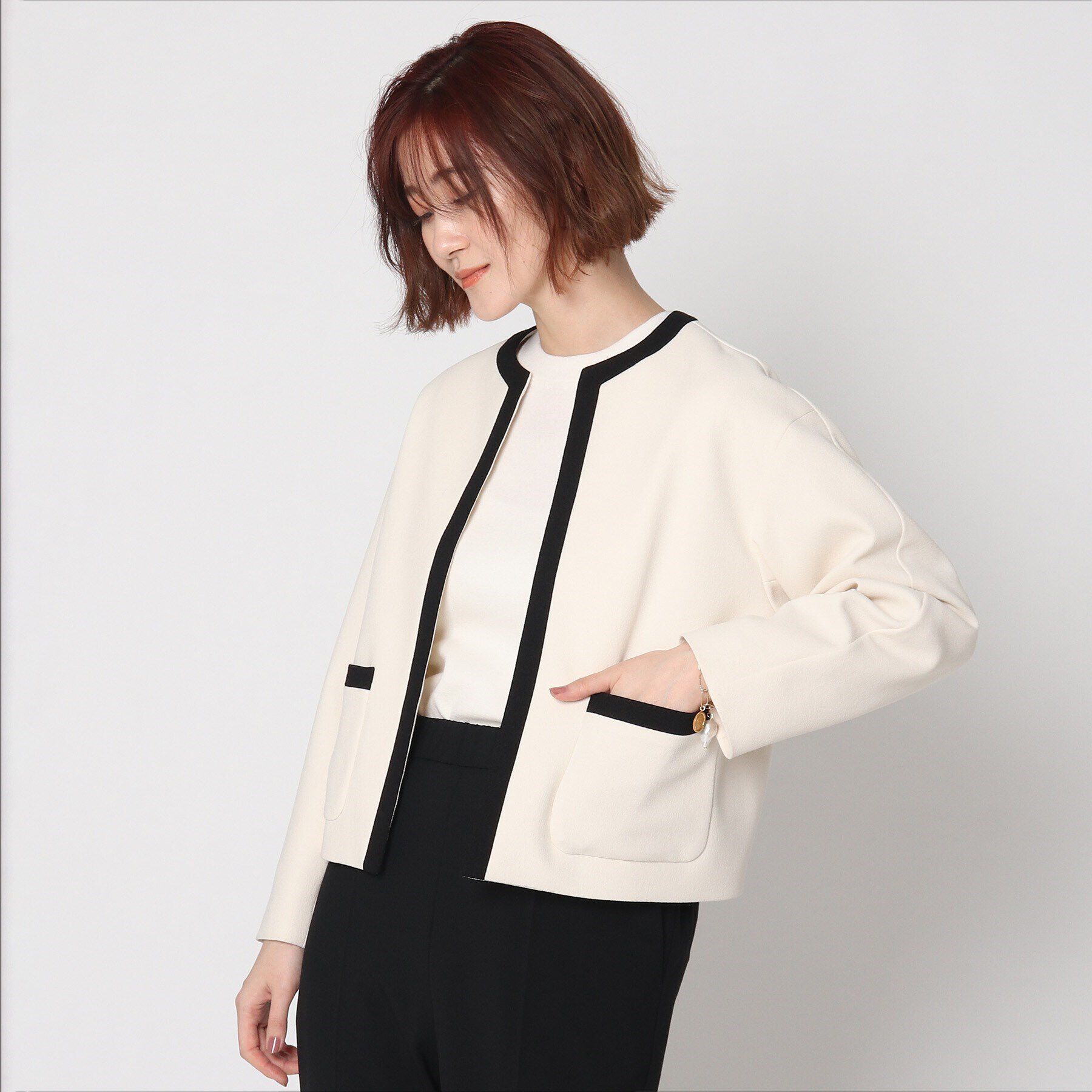 DRESSTERIOR「【セットアップ可】バイカラーショートジャケット」|ノーカラージャケット|