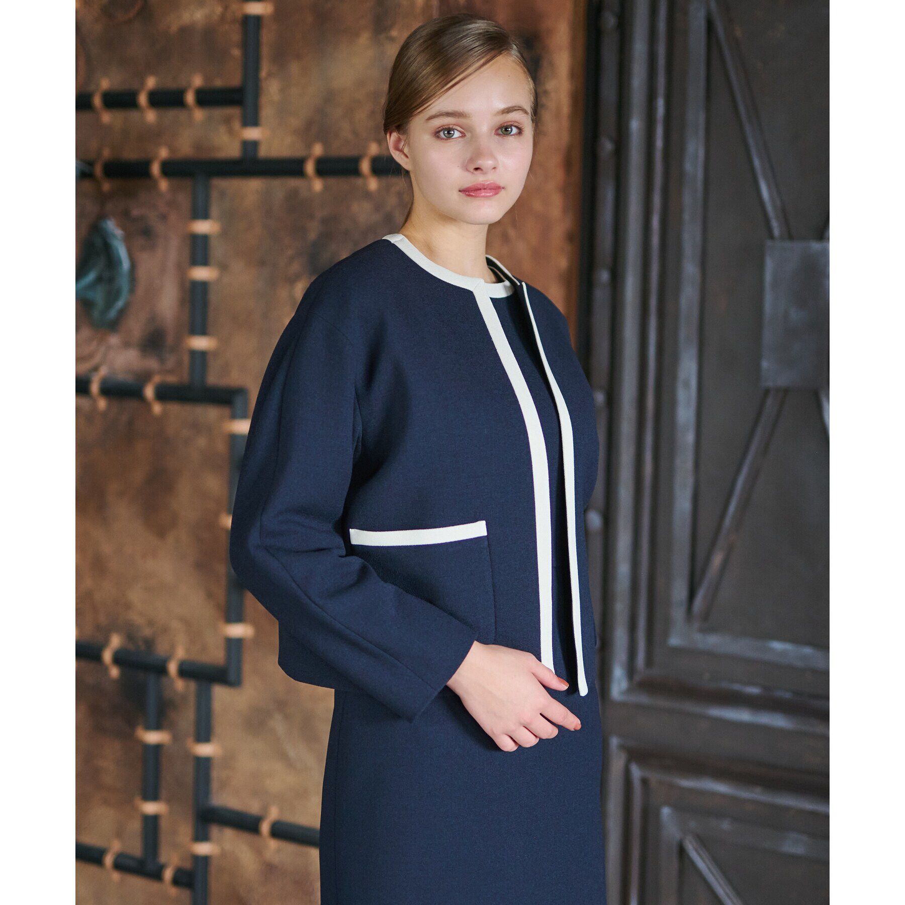 DRESSTERIOR「【セットアップ可】バイカラーショートジャケット」|ノーカラージャケット|