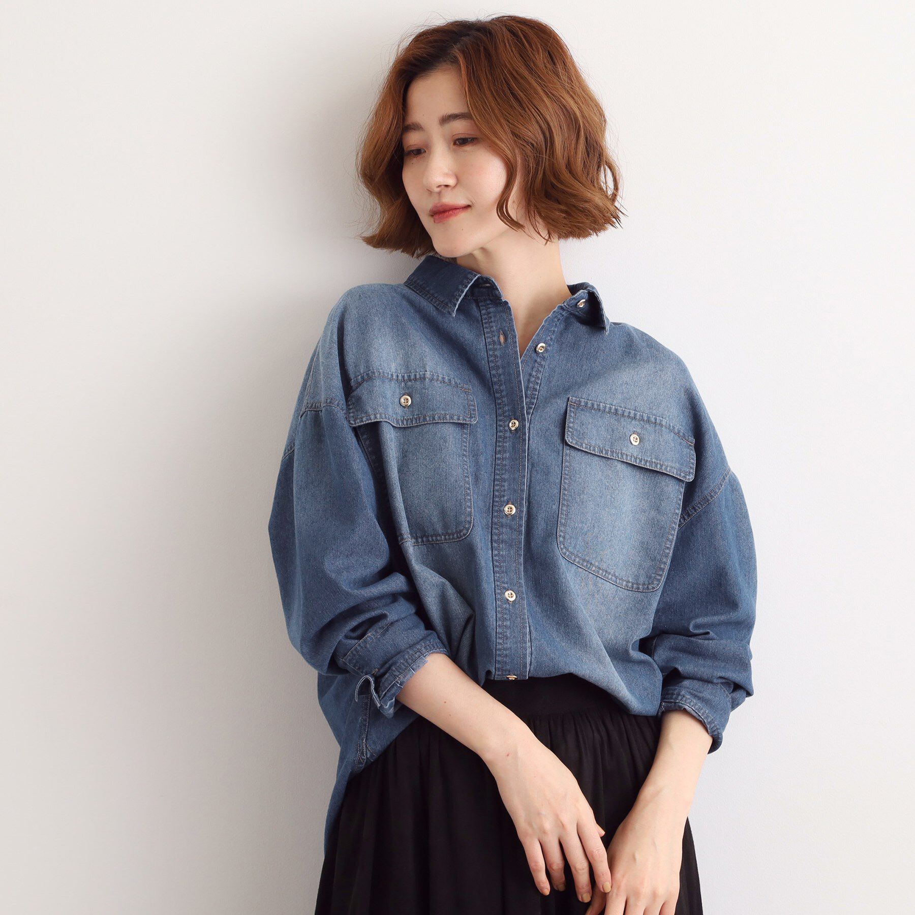 grove「【選べる着丈】オーバーサイズデニムシャツ」|シャツ・ブラウス|ミッドブルー(092