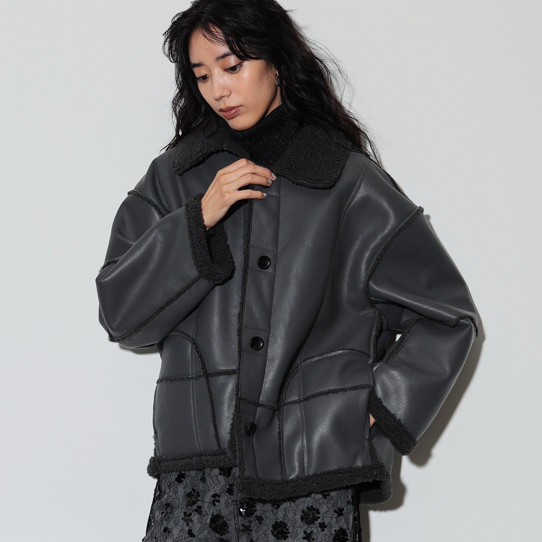 GALLEST「【WEB限定】リバーシブルムートン調ブルゾン」|ブルゾン・スタジャン|チャコールグレー(0