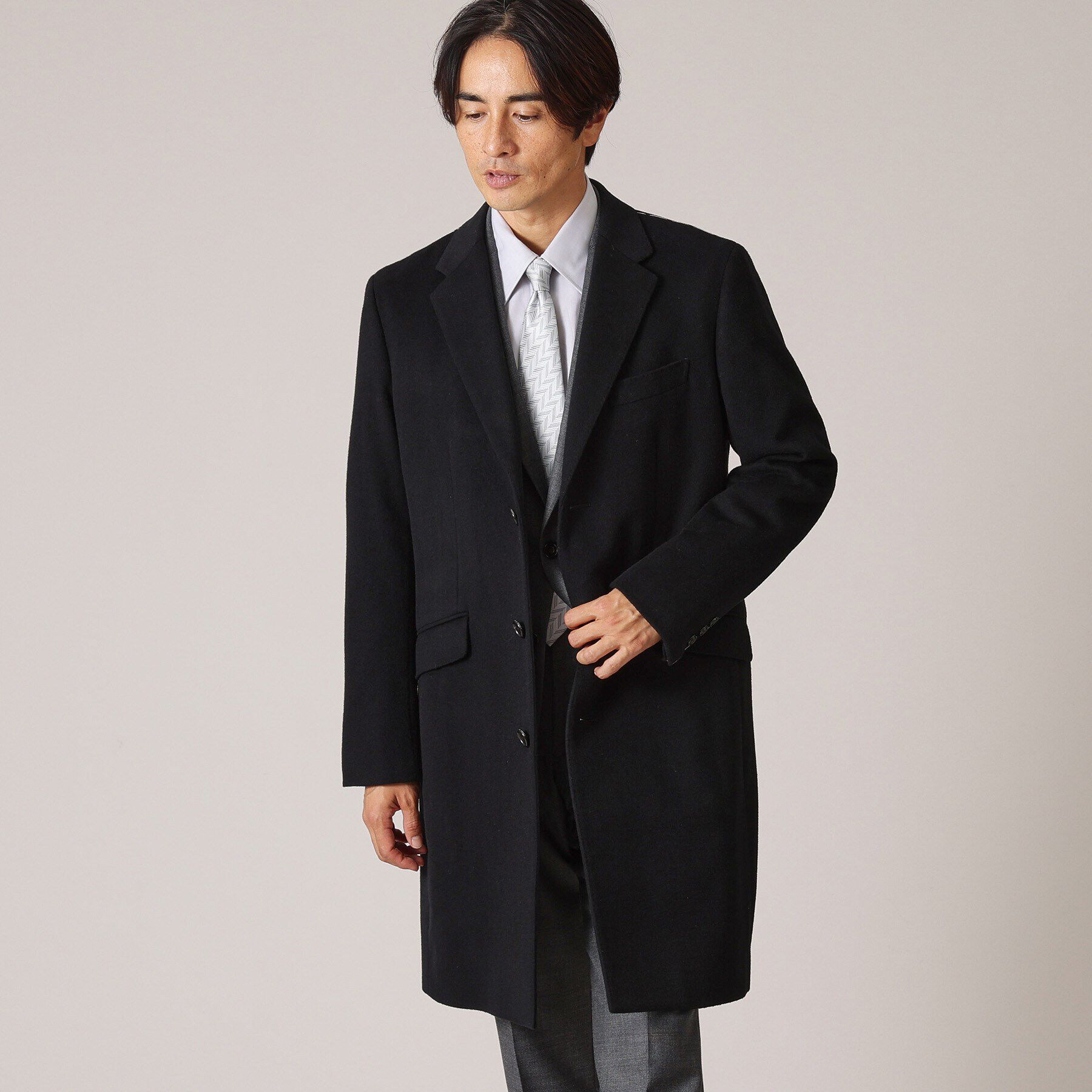 TAKEO KIKUCHI「ウールカシミヤブレンド チェスターコート」|その他|ブラック(419)