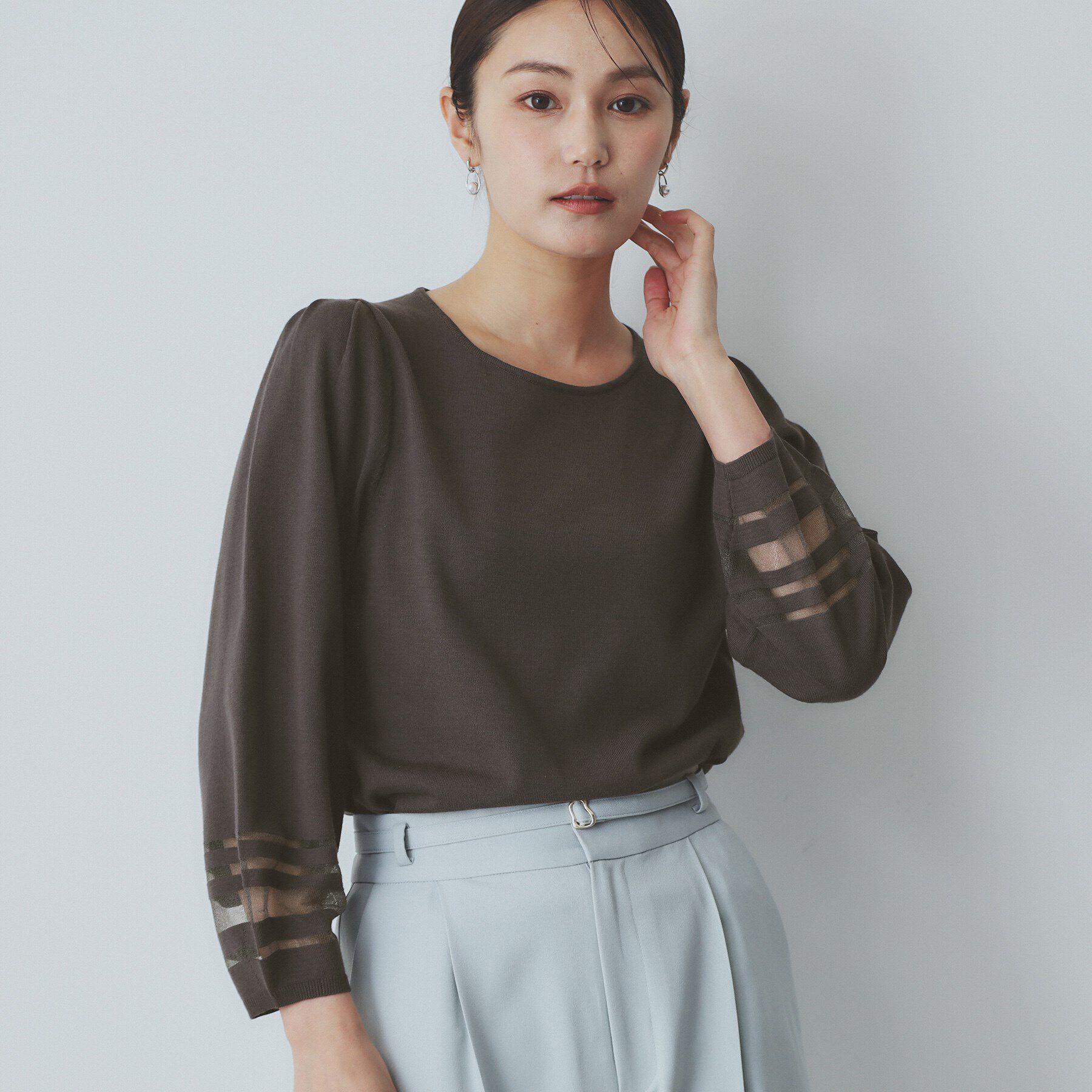 index「シアーラインパフスリーブニット【UV/洗濯機洗い可】」|ニット・セーター|