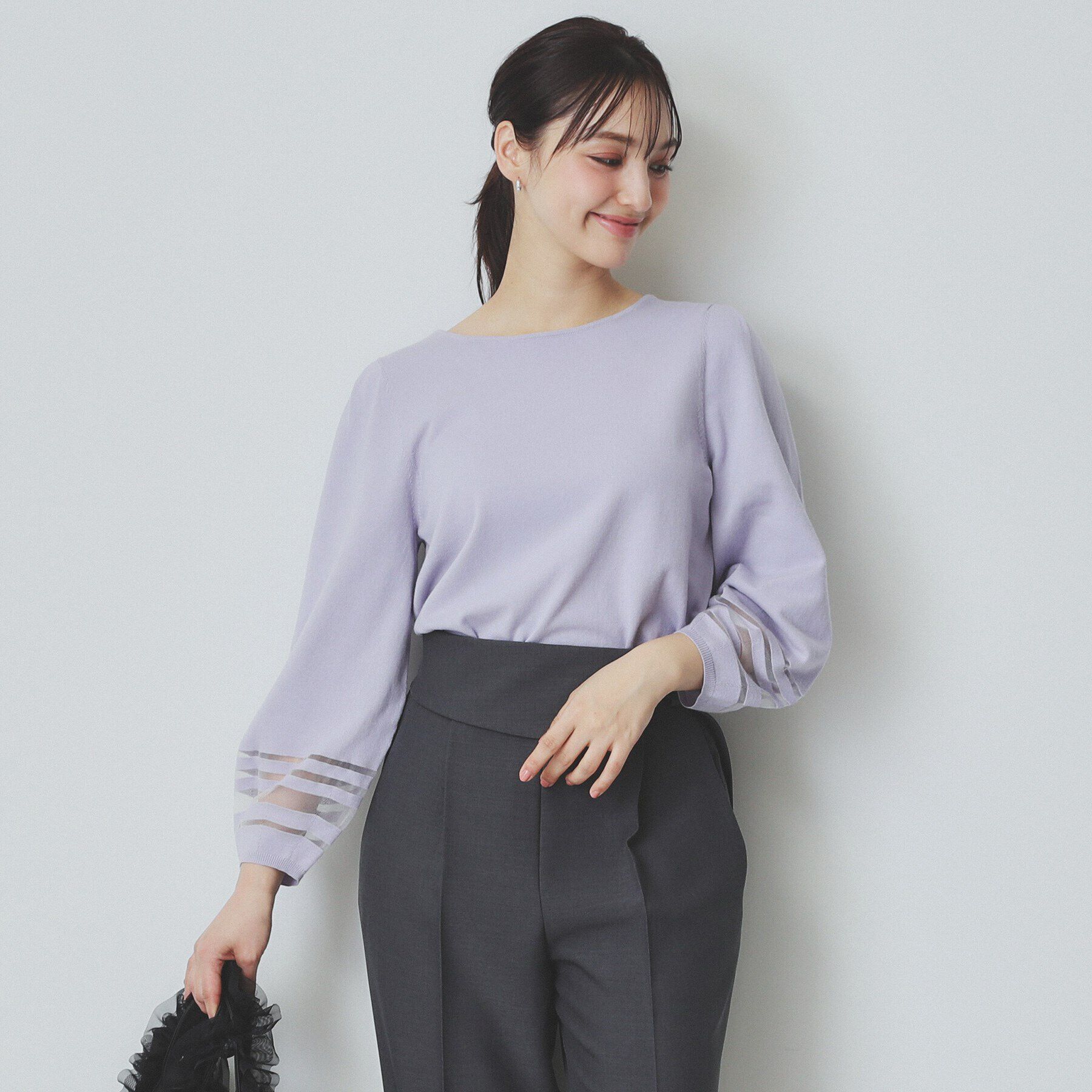 index「シアーラインパフスリーブニット【UV/洗濯機洗い可】」|ニット・セーター|ラベンダー(080)