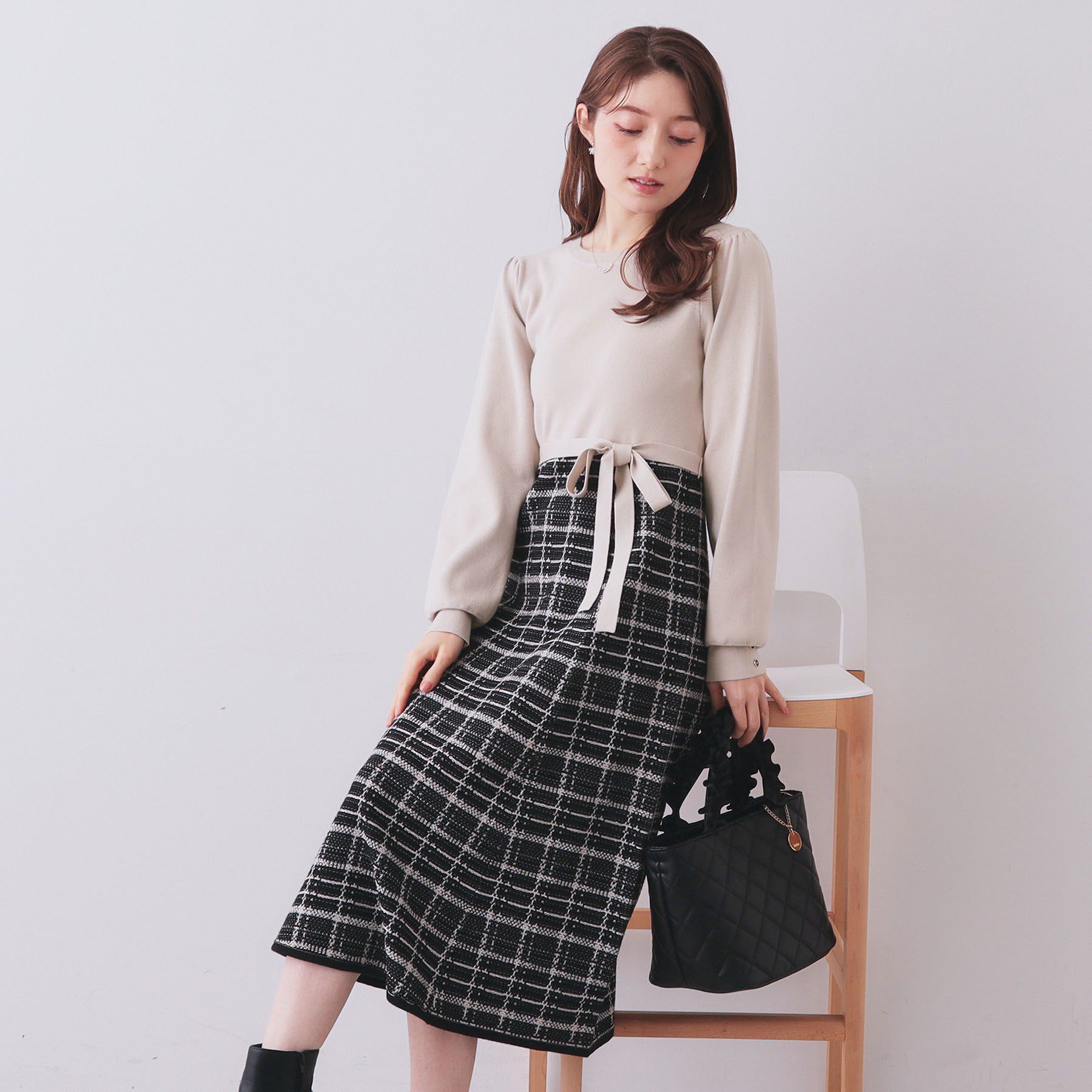 index「チェックラメジャカードニットワンピース」|ワンピース|