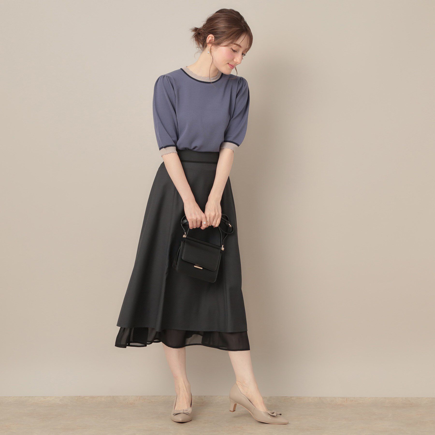 Couture broach「【マシンウォッシャブル・美シルエット】裾シアーフレアスカート」|スカート|