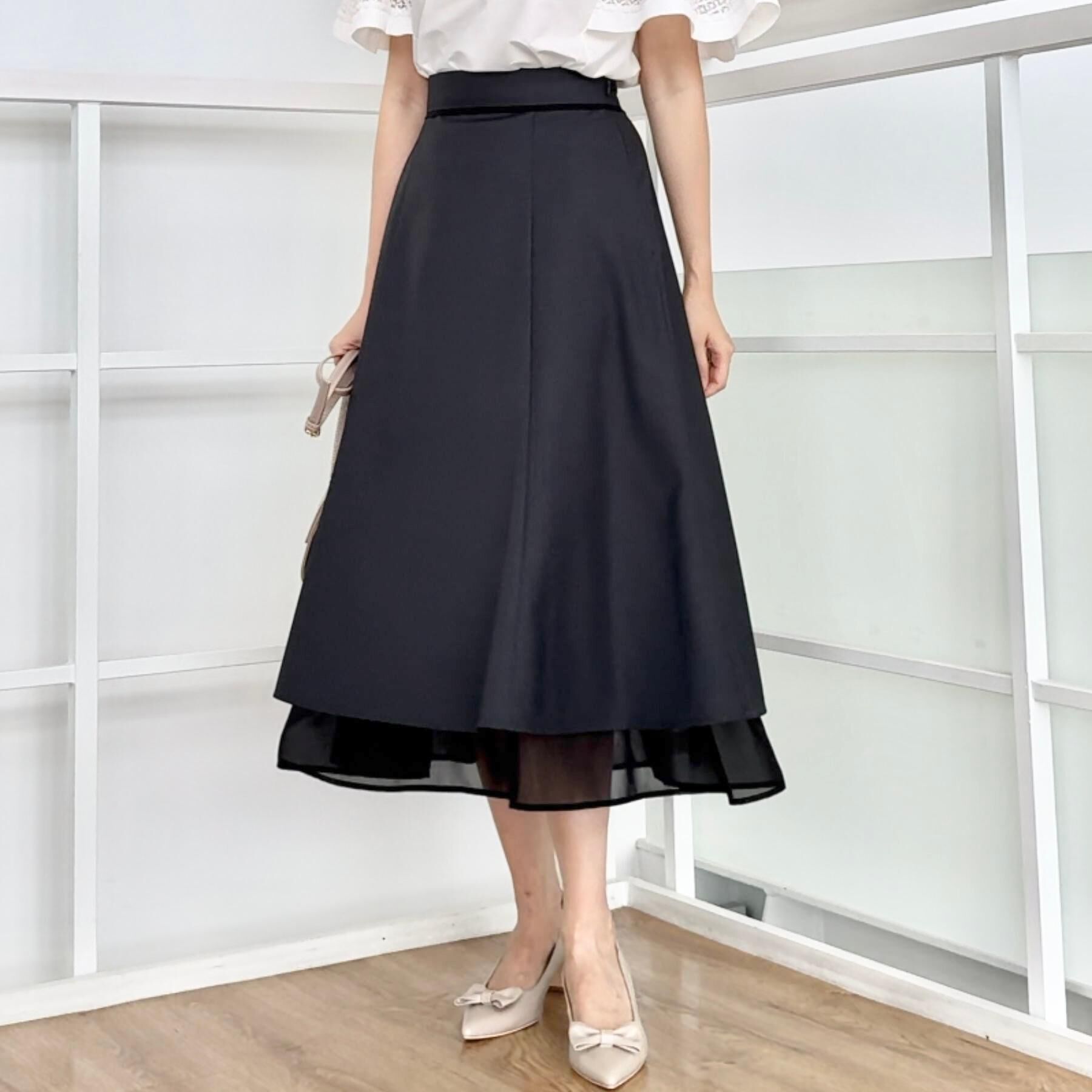 Couture broach「【マシンウォッシャブル・美シルエット】裾シアーフレアスカート」|スカート|
