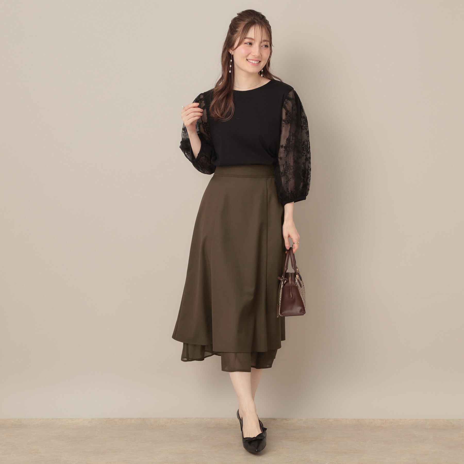 Couture broach「【マシンウォッシャブル・美シルエット】裾シアーフレアスカート」|スカート|