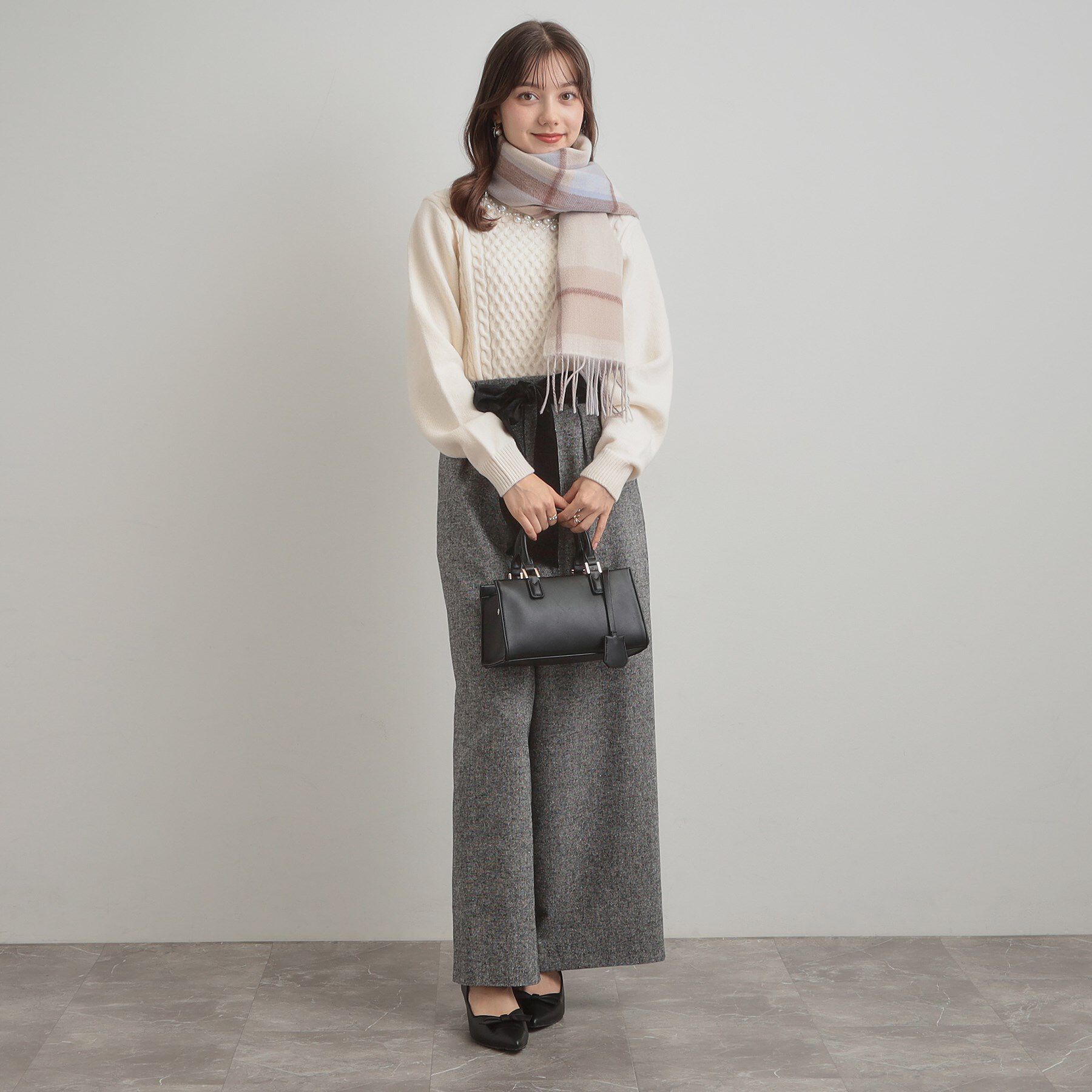 Couture broach「カシミヤブレンドリバーシブルチェックマフラー」|ストール|