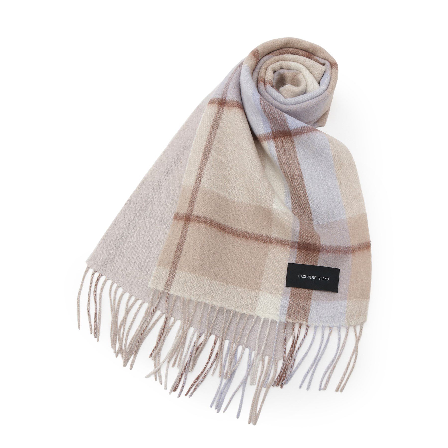 Couture broach「カシミヤブレンドリバーシブルチェックマフラー」|ストール|ライトベージュ(05