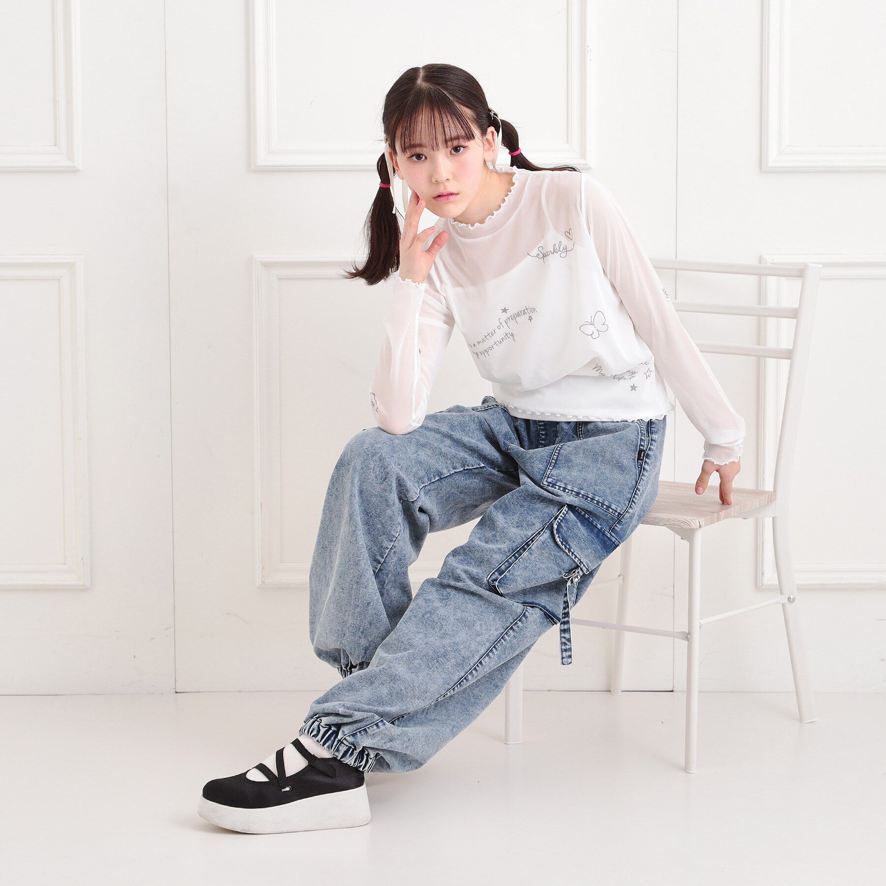 PINK-latte「【セットアイテム】プリントシアープルオーバー＋キャミ」|Tシャツ・カットソー|