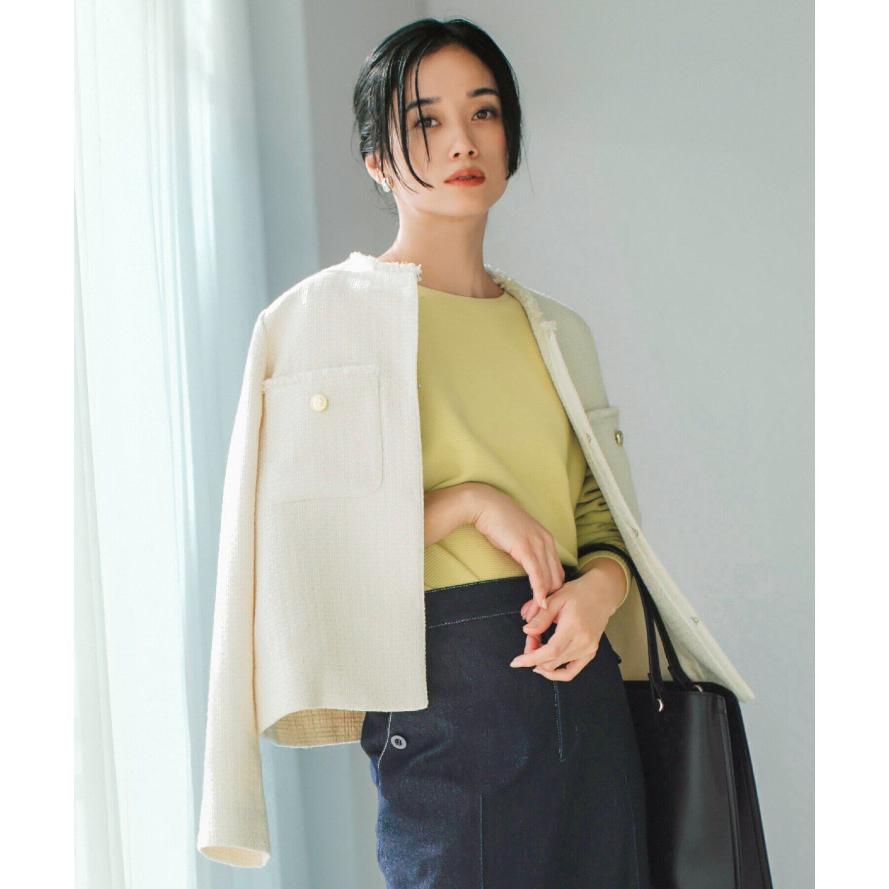 THE SHOP TK「【ONOFF活躍/セレモニー/通勤】ツイードノーカラージャケット/洗える」|ノーカラージャケット|